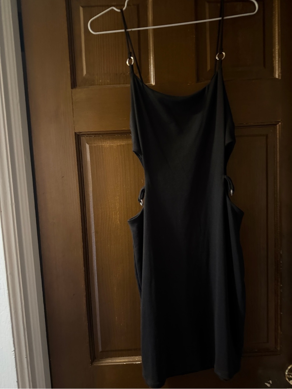 Black Cutout Mini Dress with Ring Strap Detail